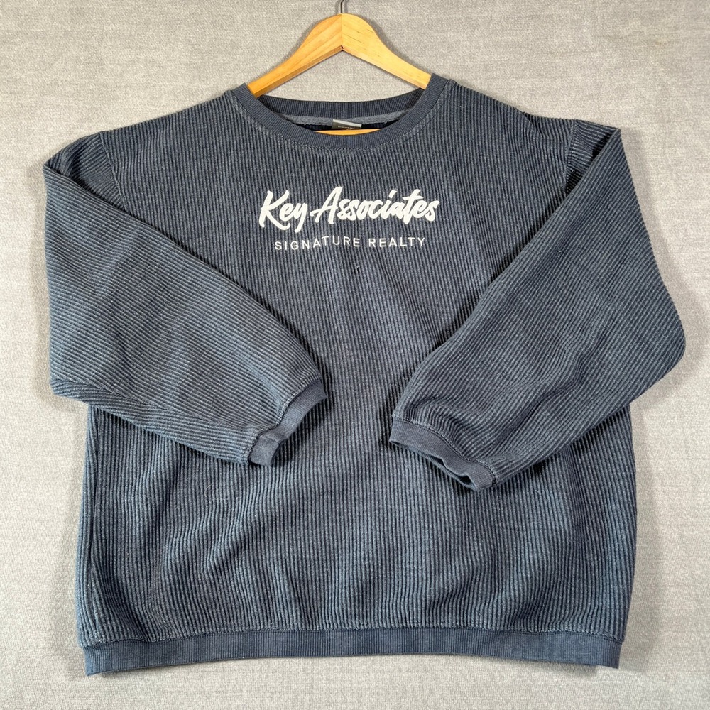 MV Sport Key Associates Ribbed Crewneck Sweatshirt Mens Large Blue Cotton Blend